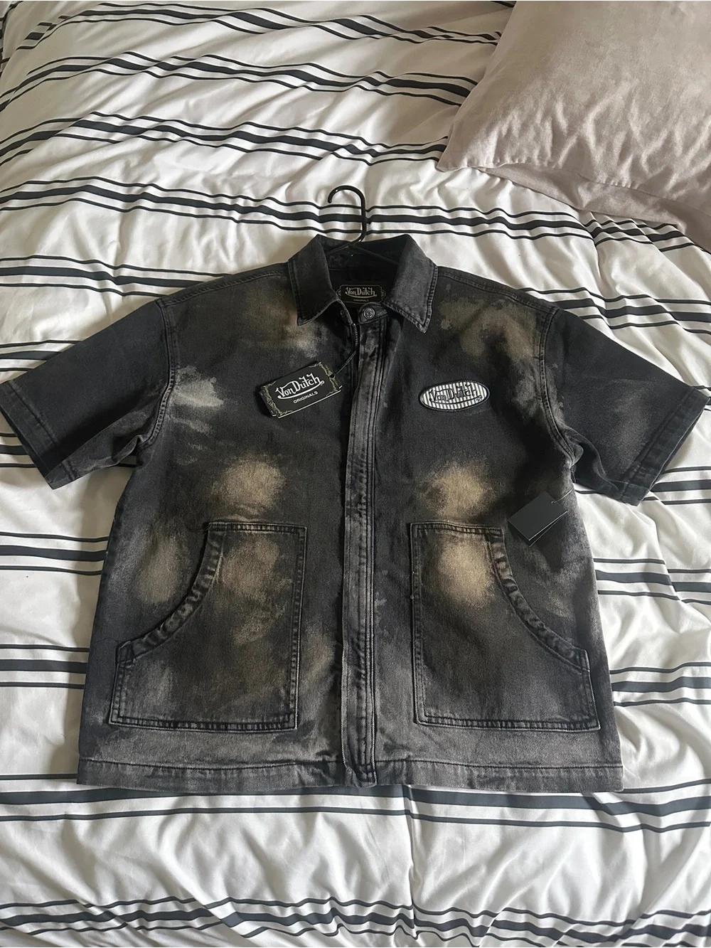Von Dutch Black and Faded Gray Short Sleeve Logo Jacket